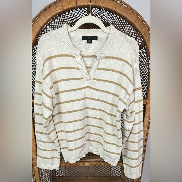 Sanctuary Chill Vibes Cotton Knit Cream And Tan Striped Sweater Size Medium - Picture 4 of 6